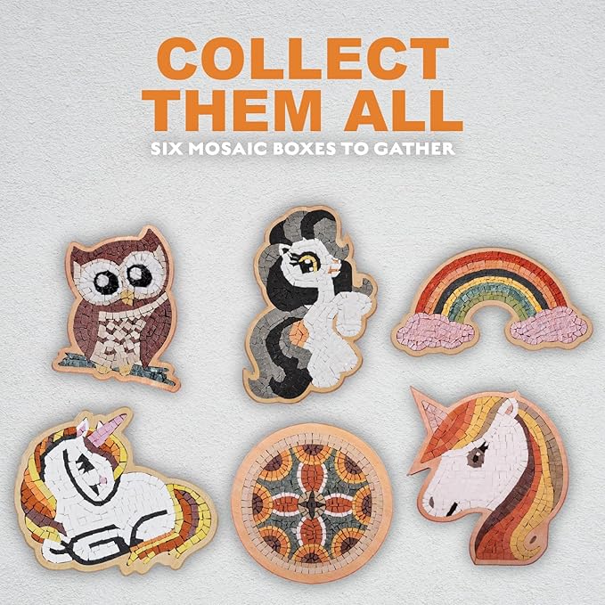 Continuum Games Mosaic Box Natural Stone Arts and Crafts Picture Puzzles DIY Craft Kit for Adults and Kids - Unicorn Face