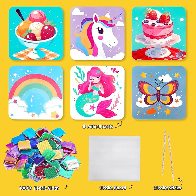 Arts and Crafts for Kids-Poke in Art Kits, 6 Designed Educational Insights Tufting Kits, Create Mess Free Activity, DIY Sensory Activity Set for Toddlers, Fun Kids Craft Gift for Girls Boys Ages 4-8