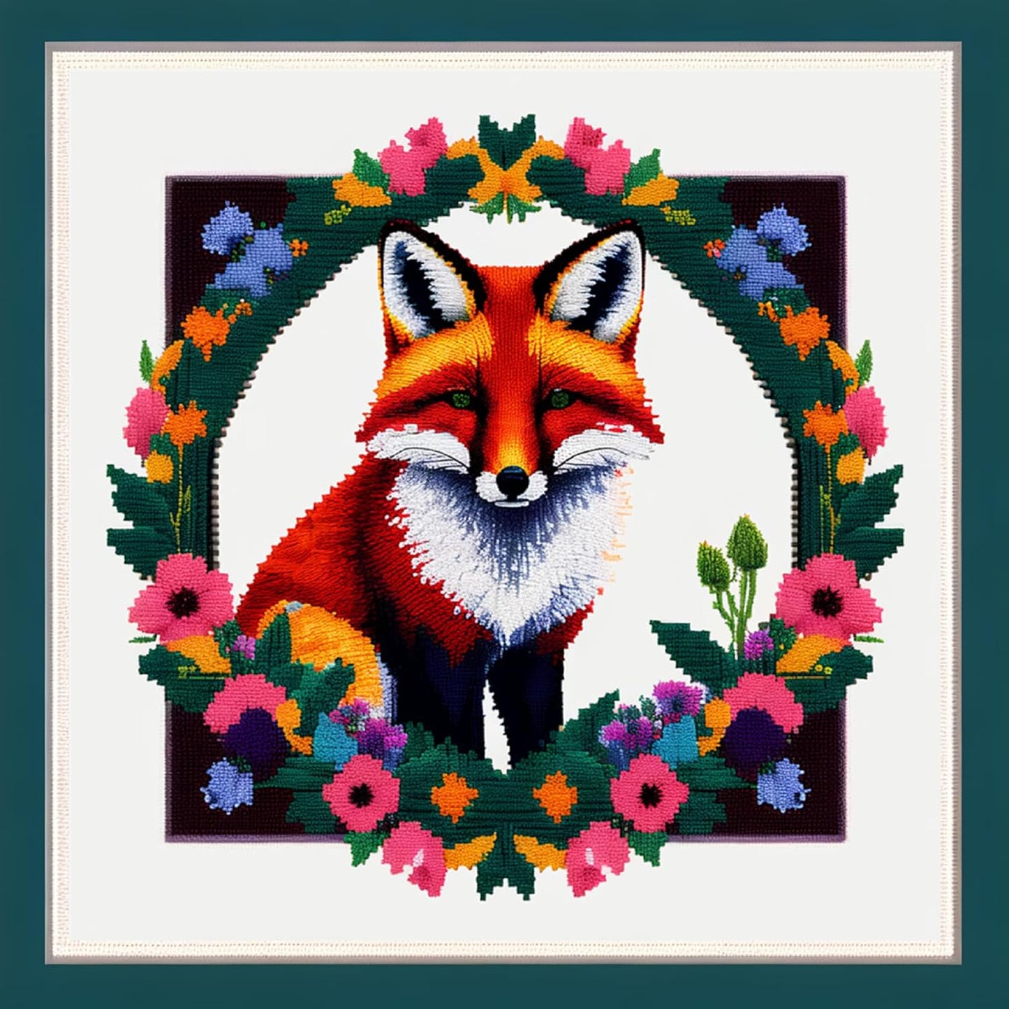 Joyhoor Cross Stitch Kits for Beginners Stamped Cross-Stitch Supplies Needlework preprint Embroidery Kits for Adults DIY Needlepoint Kits Embroidery Patterns 11CT-Wreath Fox 17.7x17.7 inch