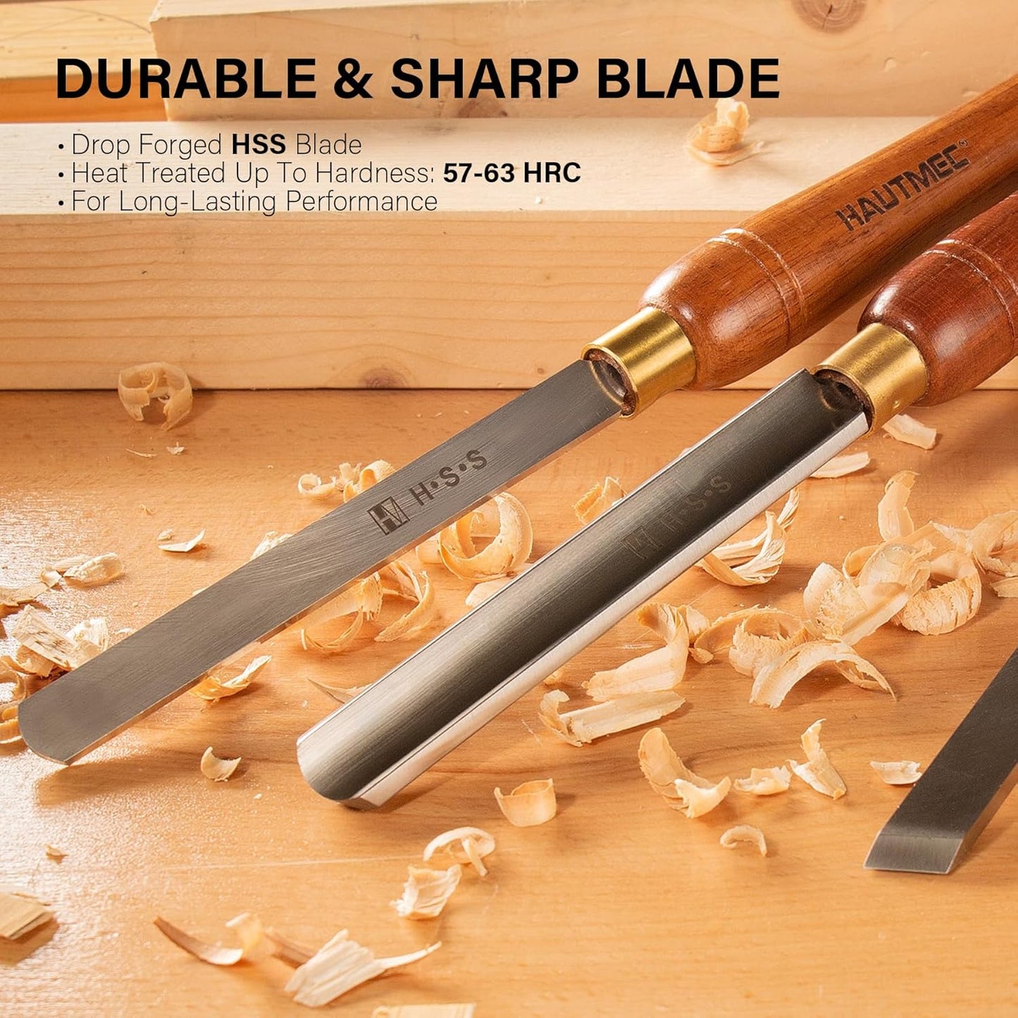 HAUTMEC Pro HSS Wood Lathe Turning Chisel Set 8 Pcs, Lathe Chisel Set with 3 Gouge 2 Skew 1 Spear Point 1 Parting 1 Round Nose Tools with 1680D Tool Bag for Professionals and Beginners - HTWCH25028