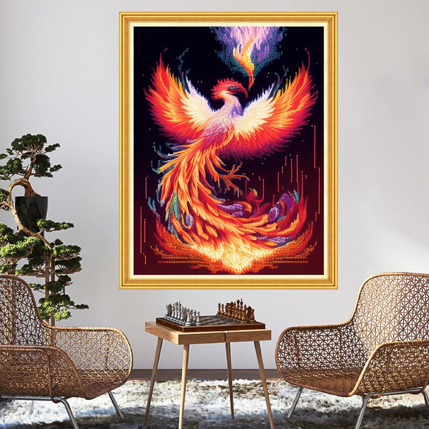Dimensean Stamped Cross Stitch Kits Full Range of Embroidery Patterns Starter Kits for Beginners Adult or Kids DIY Cross Stitches Needlepoint Kits 11CT-Fire Phoenix 15.7x19.7 inch