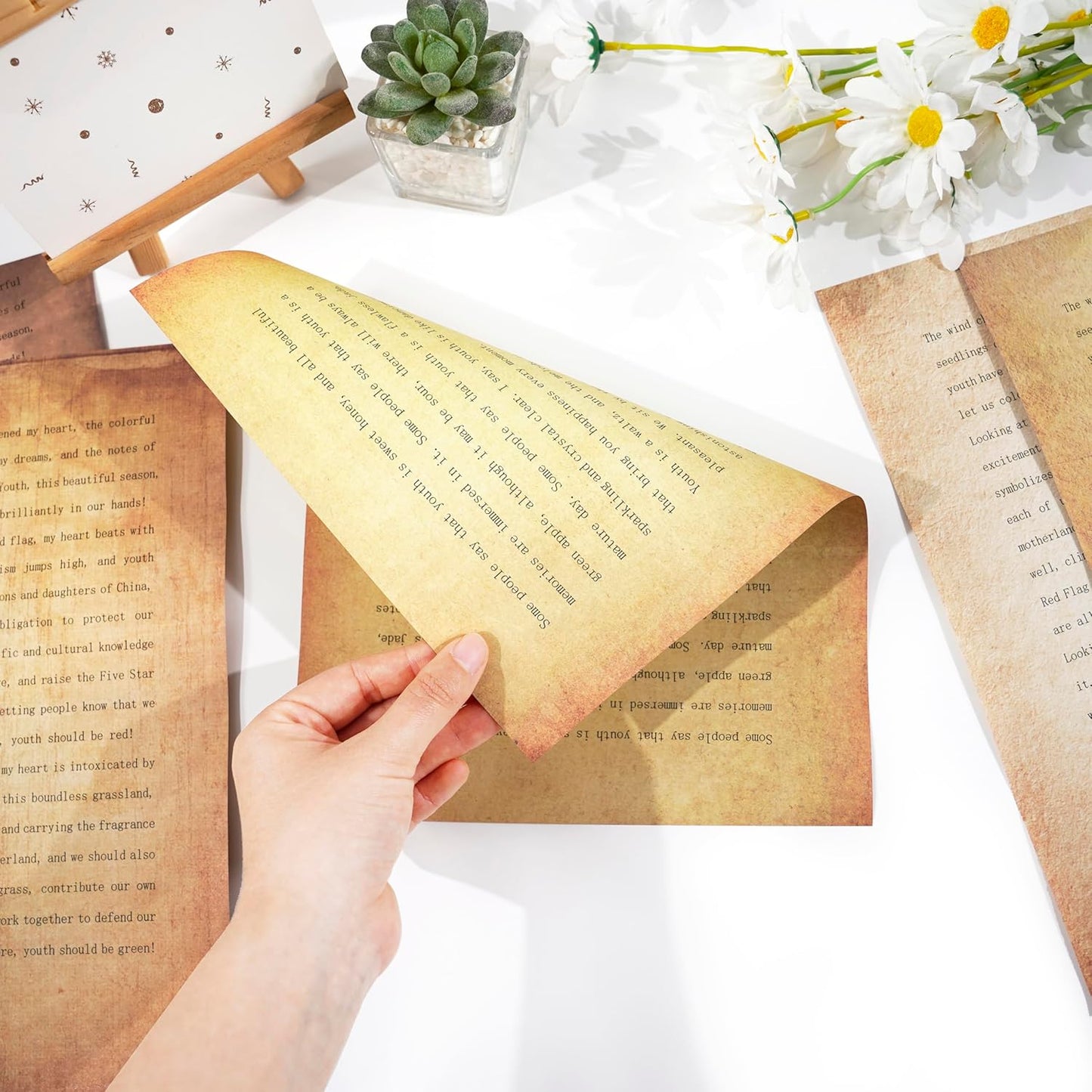 48 Sheets Vintage A4 Double-Sided Printing Paper for Journals Scrapbooking - 100GSM Antique Parchment Aged Paper, Compatible with Inkjet & Laser Printers, Perfect for Crafting, Letters & Art Projects