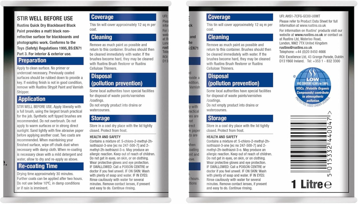 Rustins Blackboard Black Paint 1L