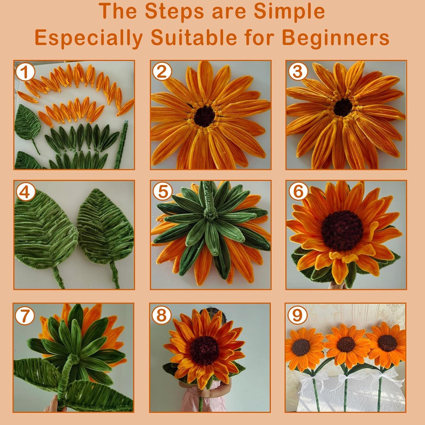 600Pcs Pipe Cleaners Craft,Multiple Assorted Colors Pipe Cleaners Bulk, Chenille Stems for DIY Flower Making Kit with Floral Wires, Gardening Tape,Stamen& Ribbon (Yellow)