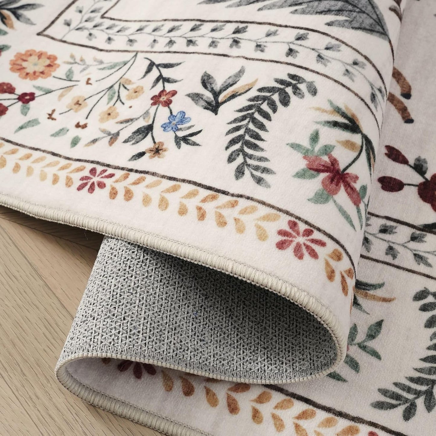 Rugcomf Runner Rug for Kitchen Non Slip 2'6''x8' Washable Rugs with Rubber Backing Soft Floral Animal Carpet Runner for Kitchen, Laundry, Bedroom, Bathroom (Beige)