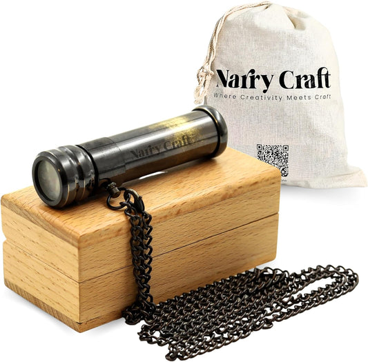 Brass Kaleidoscope with Wooden Box | Handcrafted Vintage Kaleidoscope with Optical Glass Lens & Wooden Storage Box – Collectible Gift for Kids & Adults Last Minute (Antique, Small)