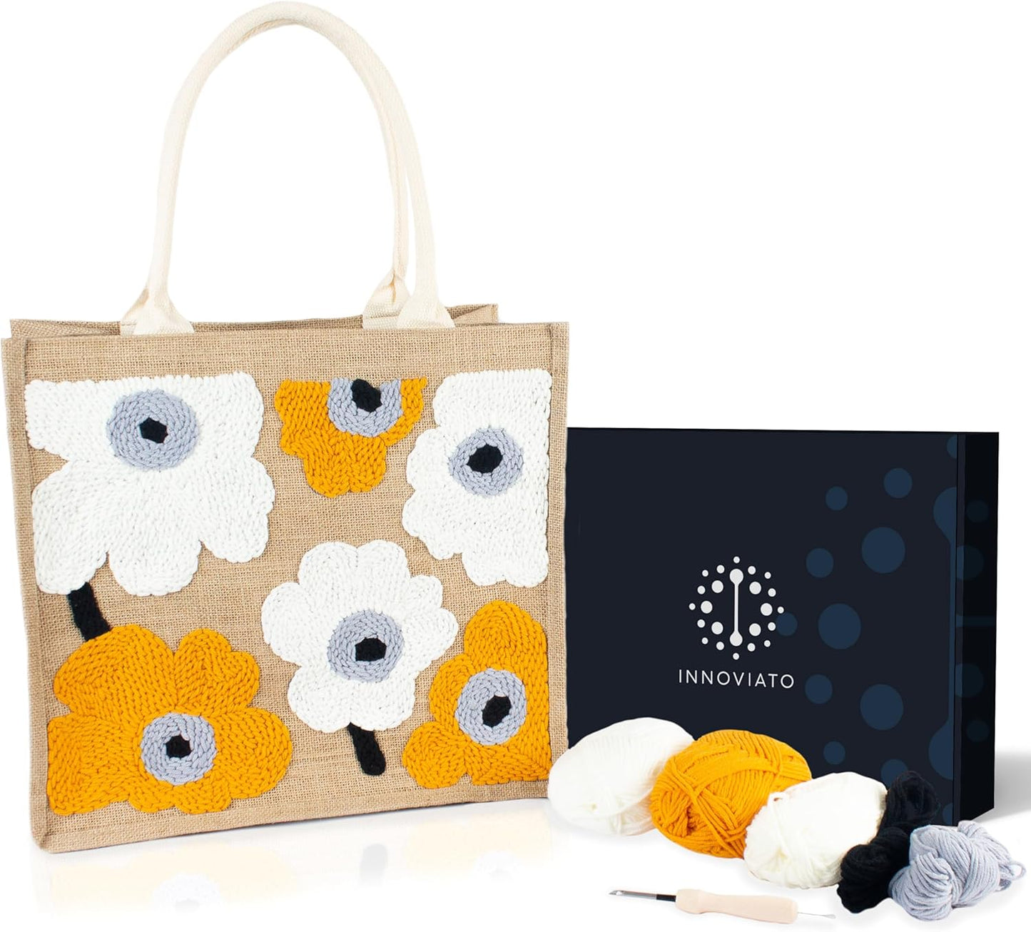 INNOVIATO Punch Needle Kit – Punch Needle Kits Adults Beginner – Big & Funtional Embroidery Set – Craft Kits for Adults – Embroidery Kit Beginner – DIY Tote Bag – Reusable Tote – Handmade Gift Idea