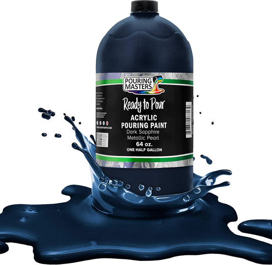 Pouring Masters Dark Sapphire Blue Metallic Iridescent Pearl Ready to Pour Acrylic Pouring Paint - Premium 64-Ounce Pre-Mixed Fluid Acrylic Paint - Fluid Art Supplies for Canvas, Wood, Paper, Tile & Rocks