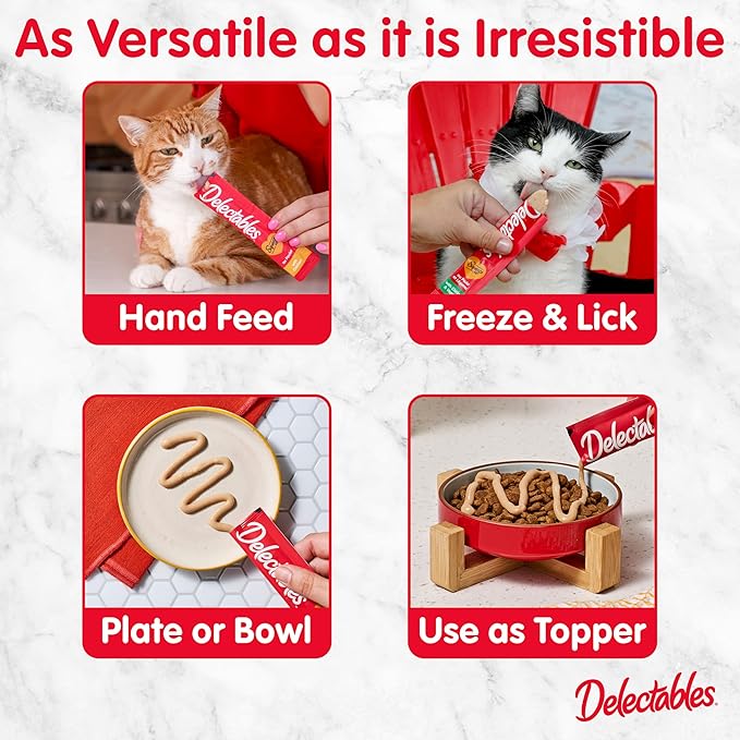 Hartz Delectables Squeeze Up Variety Pack, Creamy Squeezable Puree, Lickable Wet Cat Treats, Grain Free, No Added Fillers, No by-Products, No Added Preservatives, 0.5 Ounces Tube, 48 Tubes Total