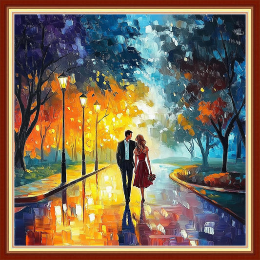 Joyhoor Cross Stitch Kits for Beginners Stamped Cross-Stitch Supplies Needlework preprint Embroidery Kits for Adults DIY Needlepoint Kits Embroidery Patterns 11CT-Romantic Couple 18x18 inchs