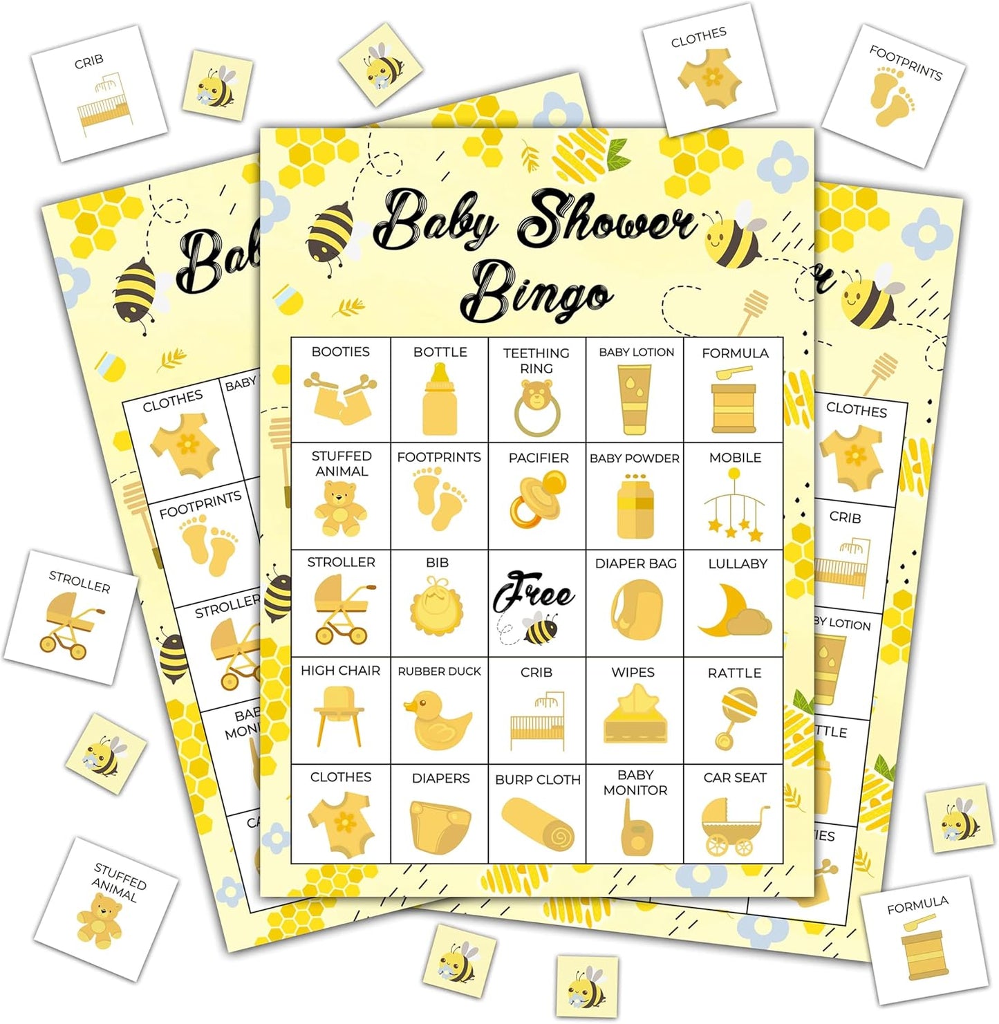 Baby Shower Bingo - 24 Player Bee Themed Game for Adults and Gender Reveal Parties