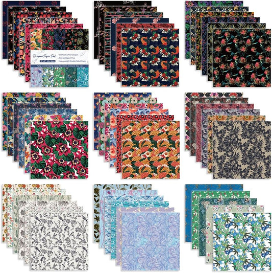 Origami 6x6 Paper Kit 150 Sheets 50 Vivid Colors Double Sided Same Printed Traditional Patterns Square for Arts Crafts Projects Japan traditional Chiyo Japanese Chiyogami