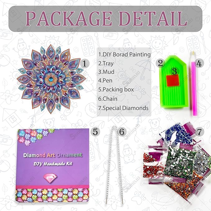 Diamond Art Painting Hanging Kit Mandala, DIY Diamond Gem Painting Ornament Pendant, Acrylic Board Gem Painting Sign Kit for Adult