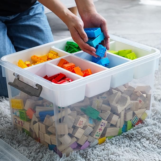 Citylife 32 QT Plastic Storage Box with Removable Tray Craft Organizers and Storage Clear Storage Container for Organizing Bead, Tool, Sewing, Playdoh
