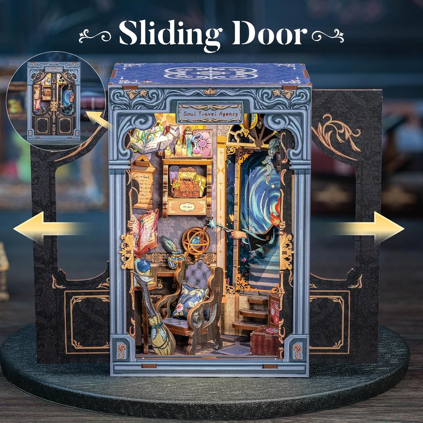 CUTEBEE Book Nook Kit - DIY Miniature House Dollhouse Kit for Adults and Teens, Booknook Tiny House Bookshelf Decor 3D Wooden Puzzle, Gifts for Family Friends (Soul Travel Agency)