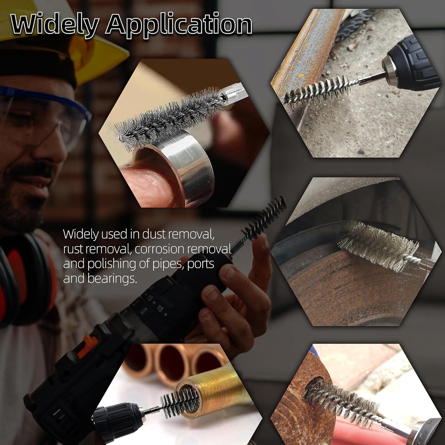 ASNOMY 8Pcs Wire Bore Brush for Drill,5/16"-3/4” Stainless Steel Copper Pipe Cleaner Set for Power Drill Cleaning,Abrasive Drill Wire Brush with 1/4" Hex Shank