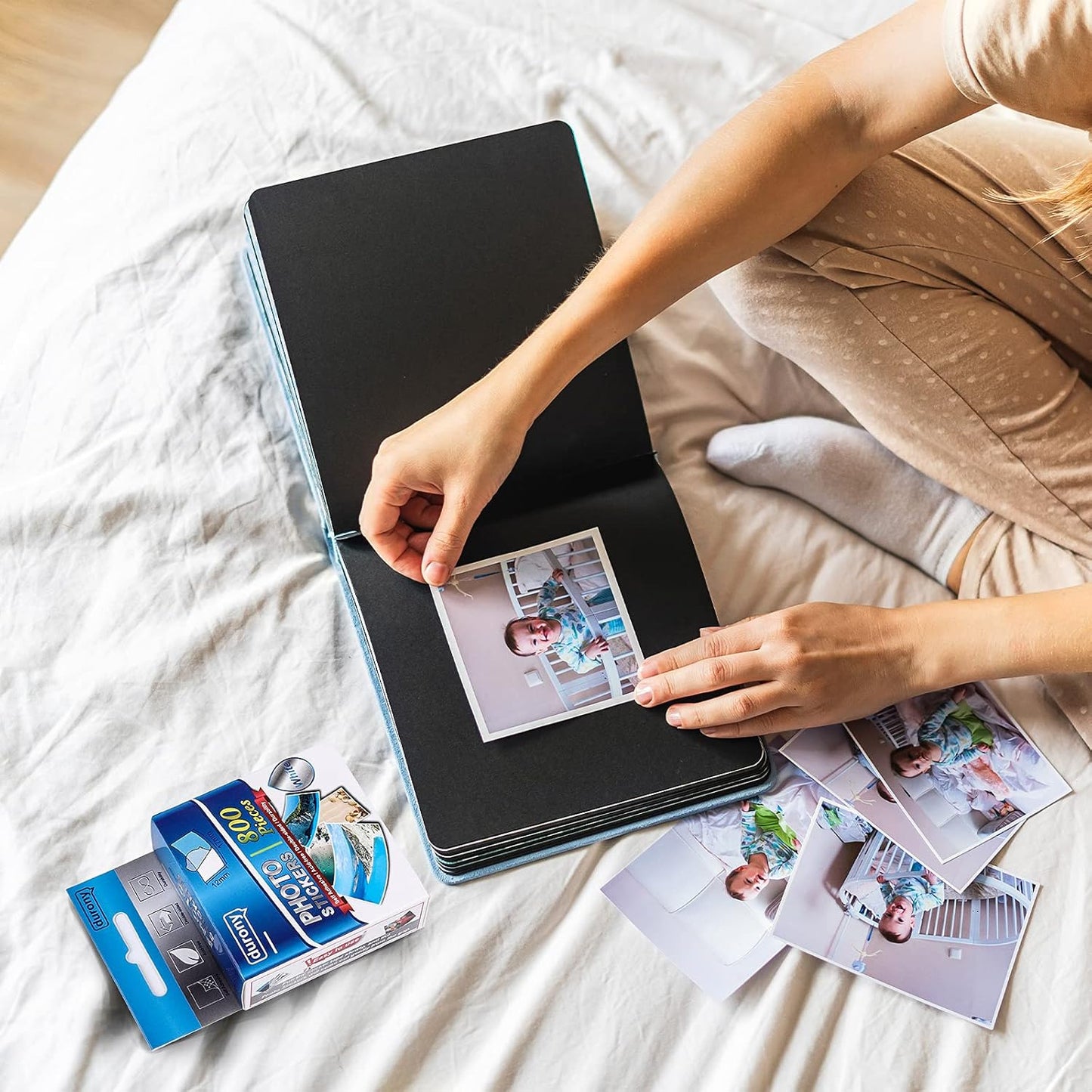 durony 800 Pieces Photo Sticker White Double-Sided Self Adhesive Photo Tapes for Pictures DIY Photo Album Journal