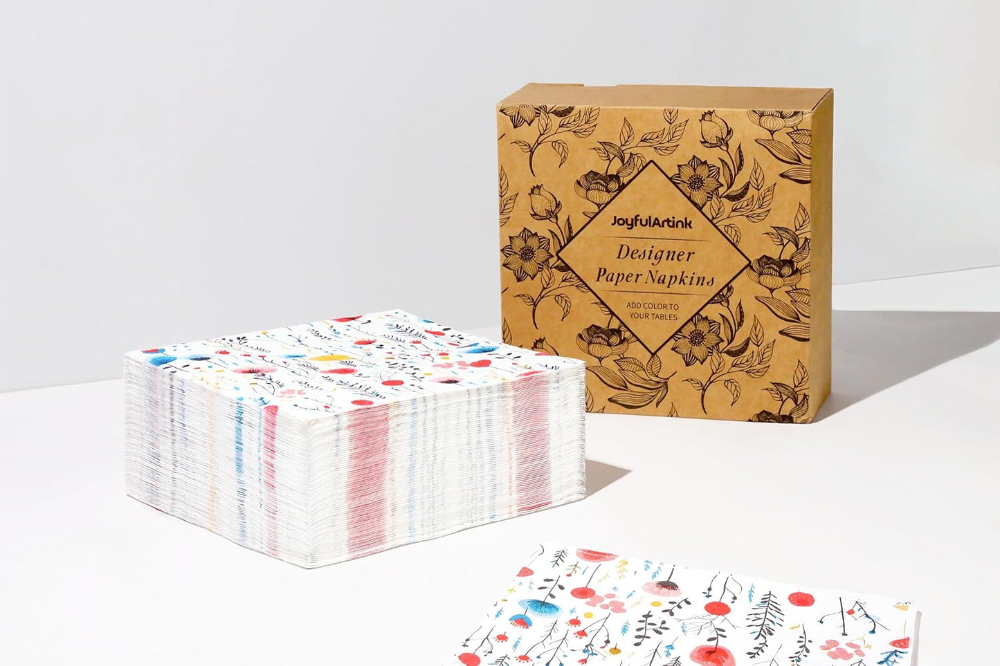 80 pcs Premium Designer Paper Napkins, 3-Ply 6.5x6.5-inches Disposable Decorative White Floral Napkin for Wedding Birthday Anniversary Lunch Dinner Party