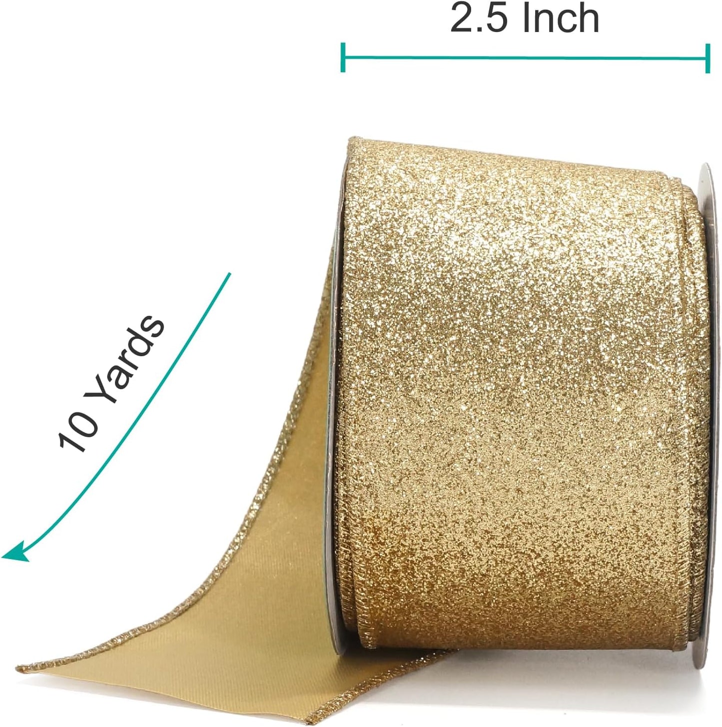 CT CRAFT LLC Glitter Wired Ribbon 2.5" x 10 Yards Light Gold for Christmas Home Decor Bow Gift Wrapping DIY Crafts Wreath