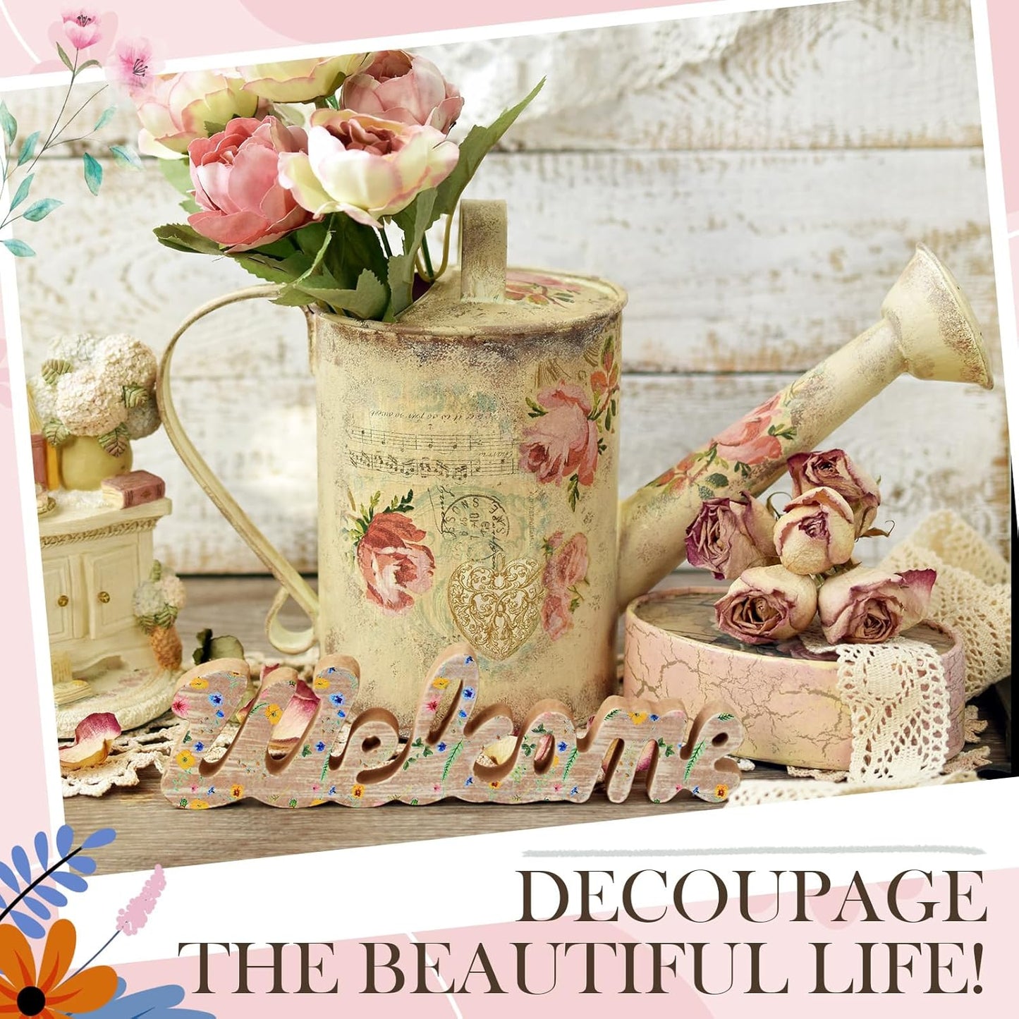 Crtiin 20 Pack Assorted Floral Napkins for Decoupage Toilet Napkins Flower Cocktail Decorative Paper for Birthday Party Beautiful Gorgeous, 20 Styles Each 6.5 inches(Style 8)