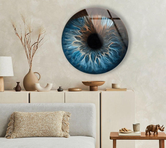 My Photostation.com 20''(50cm) Diameter Eye Round Blue Glass Wall Art Tempered Glass Printing Wall Decor Large Wall Art Wall Hangings