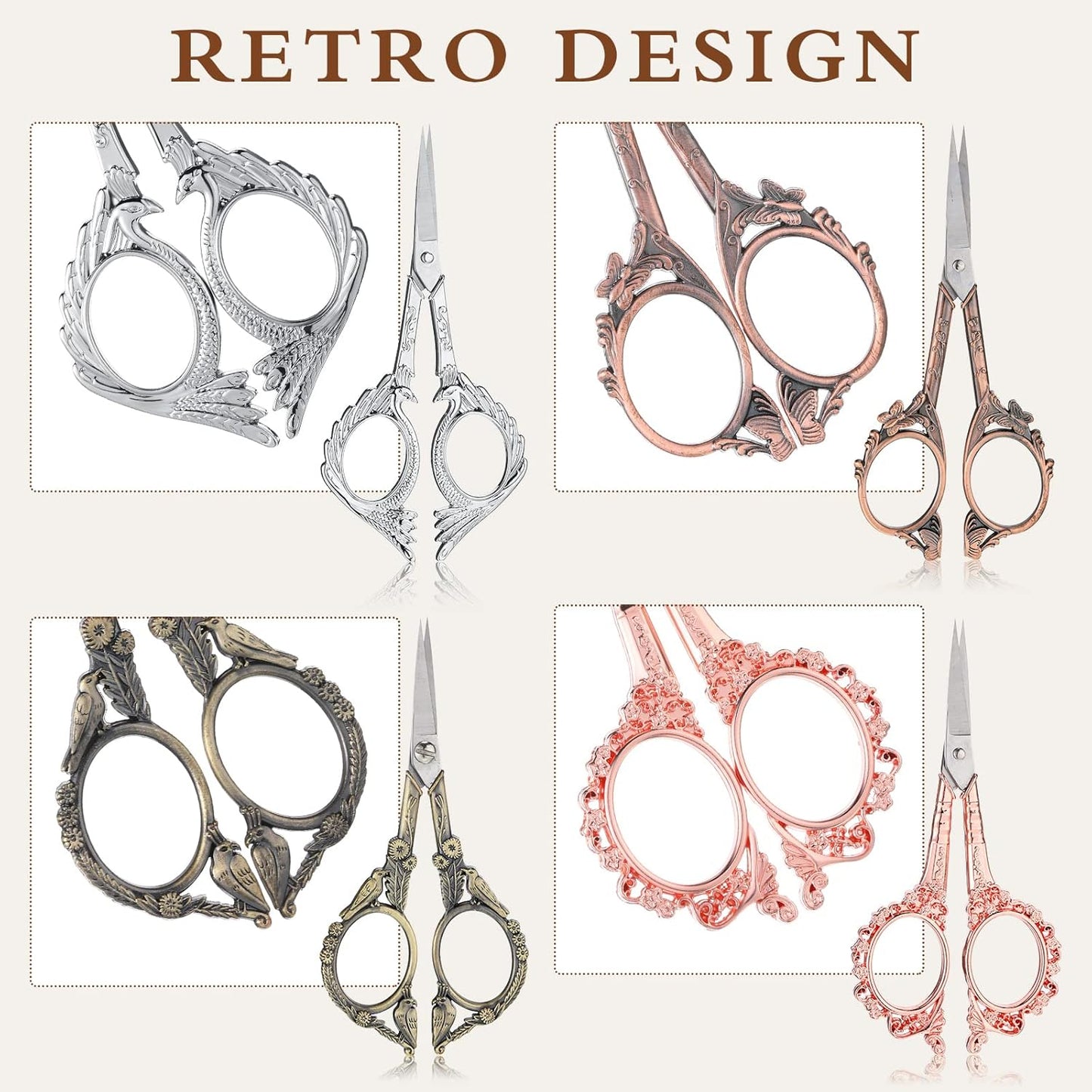 Zhehao 4 Pcs Sewing Embroidery Scissors with Artificial Leather Cover Sewing Stainless Vintage Embroidery Scissors for DIY Needlework Art Manual Handicraft (Retro)