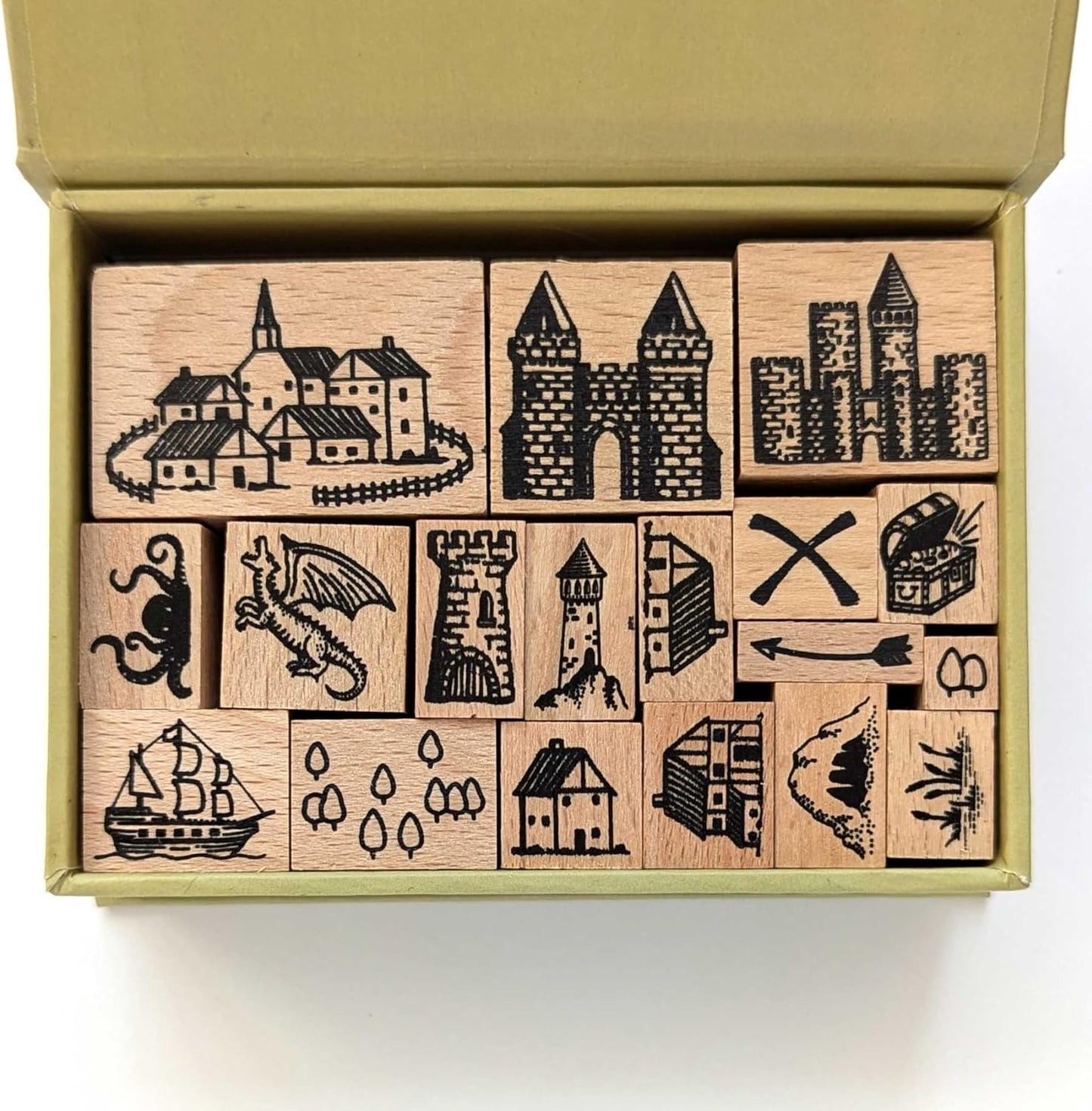 Lord Of Maps Fantasy Map-Making Stamp Kit – 16-Piece Rubber Stamp Set for TTRPG, World Building, Battle Maps, Jounaling, Arts & Crafts - Mountains, Hills, Volcano, Lake, Compass Rose