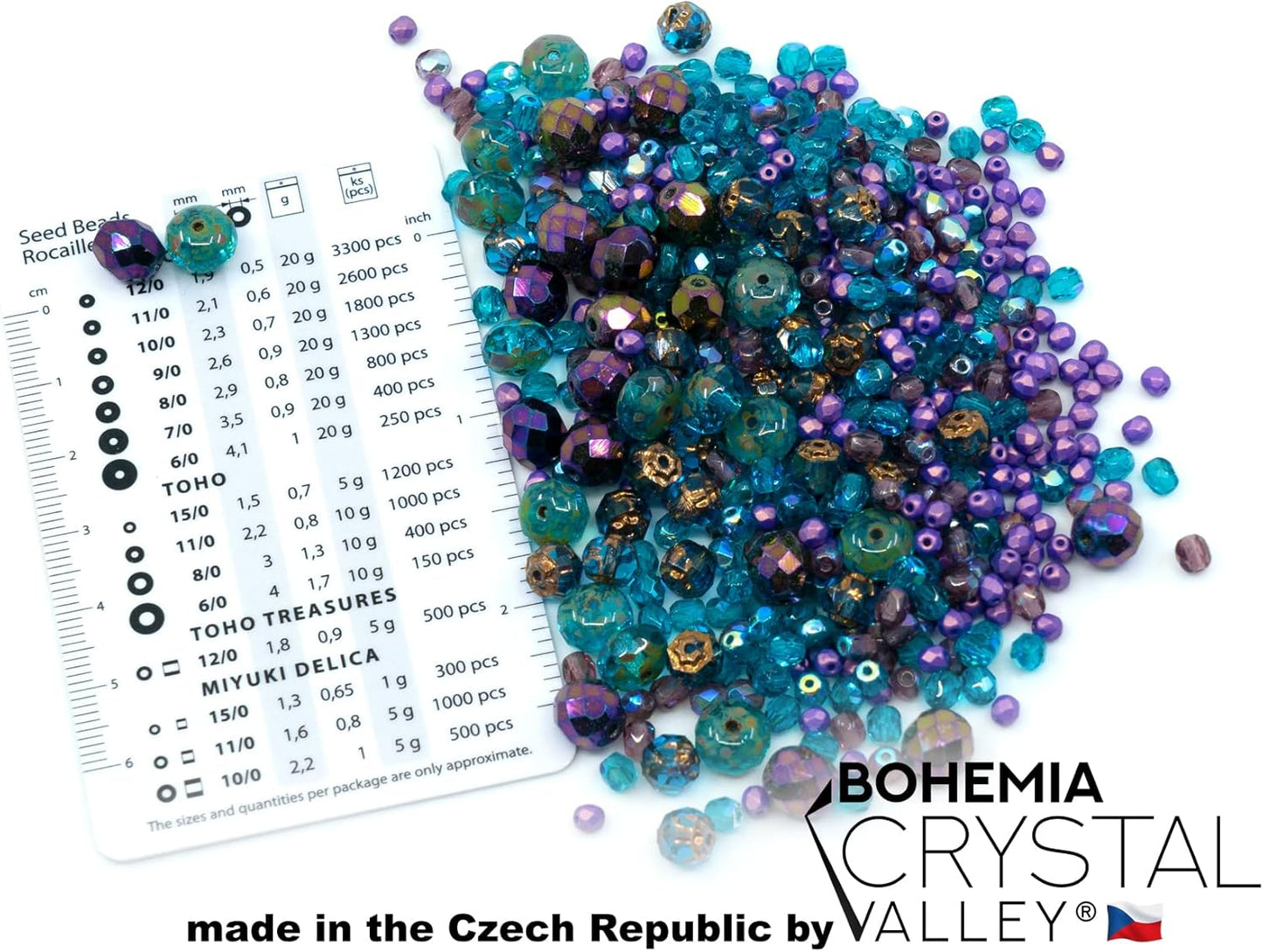 1.8oz (50g) of Blue Purple Mix of Czech Faceted Fire Polished Beads (Round, Catherdal, Rondelle)