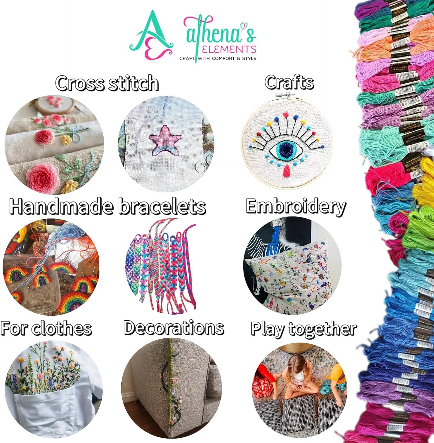 Athena’s Elements Embroidery Floss | Rainbow Thread for Embroidery, Cross Stitch Thread, Customized Independent Packaging（100 Colors）(Mermaid Color Palettes)