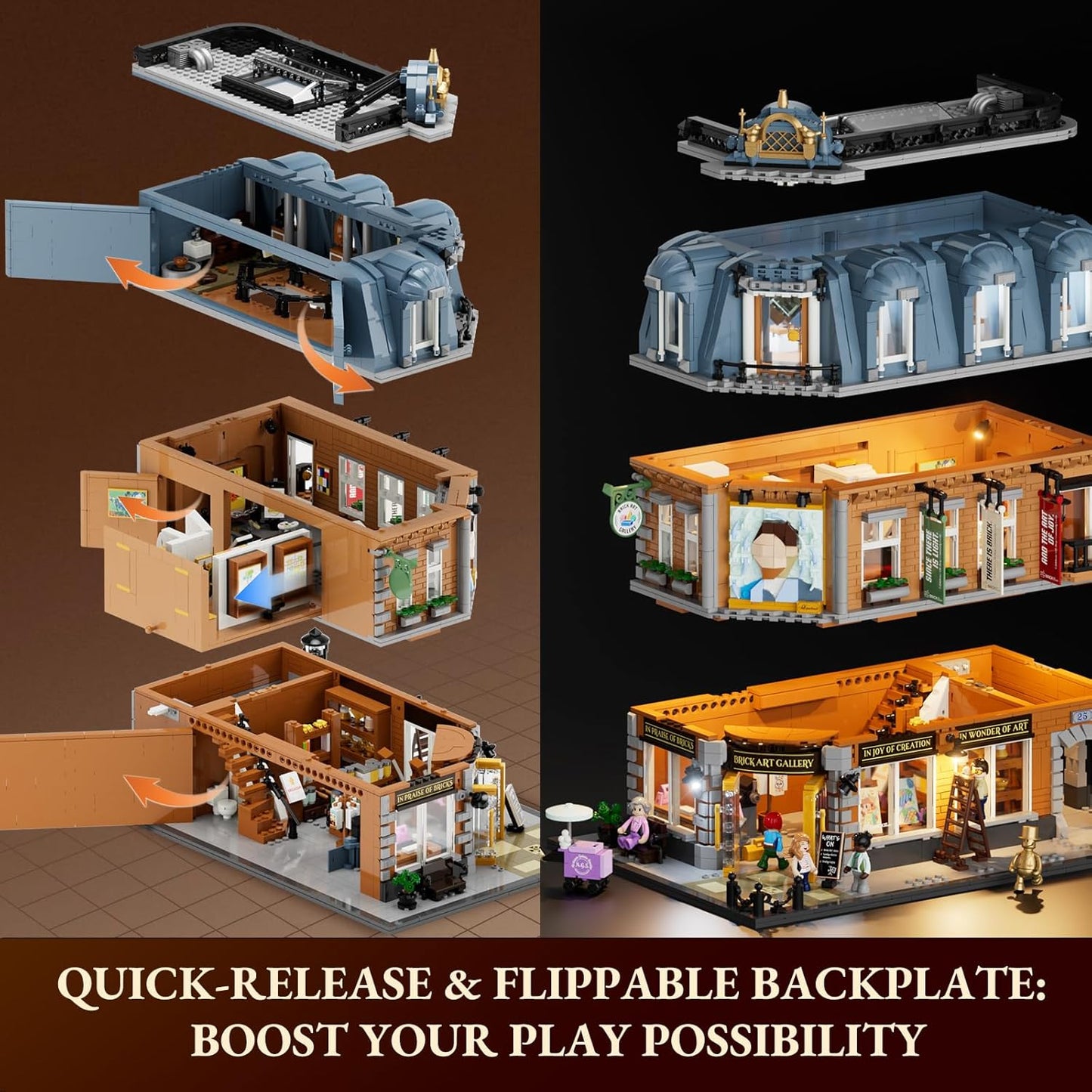 Brick Art Gallery Lighting Building Bricks Set - Town Life City Modular Collection Kit with Minifigures 3400 Pcs for Adults & Teen & Visual Art Lovers