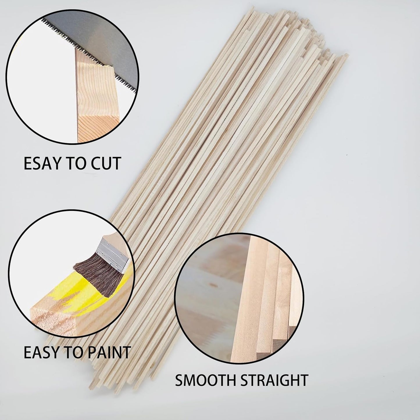 120Pcs Balsa Wood Sticks,Wood Strips Balsa Square Wooden Dowels Hardwood Unfinished Wood Sticks for Crafts DIY Projects Models Making Supplies (12” X 1/8” X 1/8” 120Pcs)