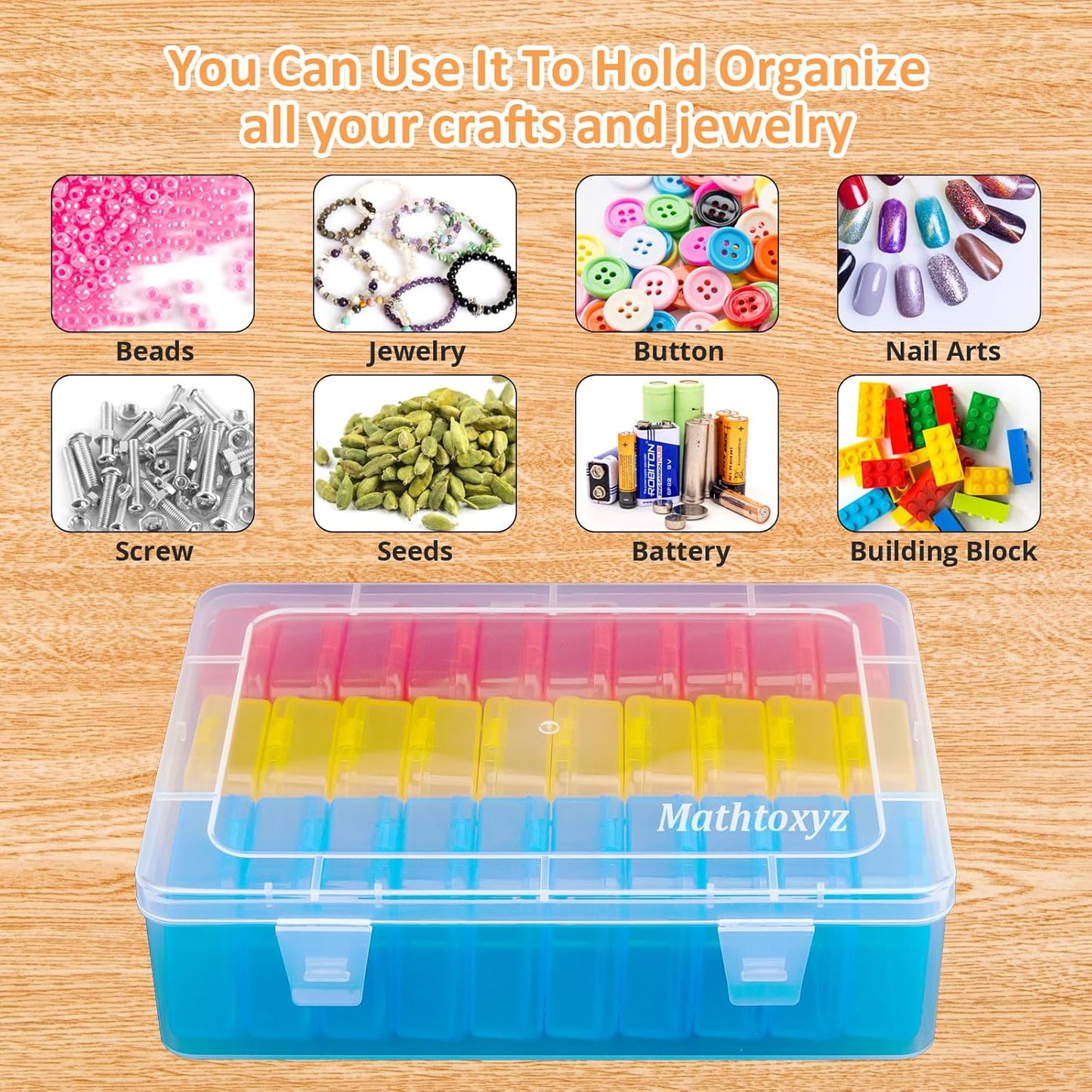Mathtoxyz Bead Organizer Box(Red,Yellow,Blue), 93Pcs Small Bead Organizers and Storage Plastic Cases Mini Clear Containers Boxes with Hinged Lid and Rectangle for Bracelet Making DIY Jewelry Craft