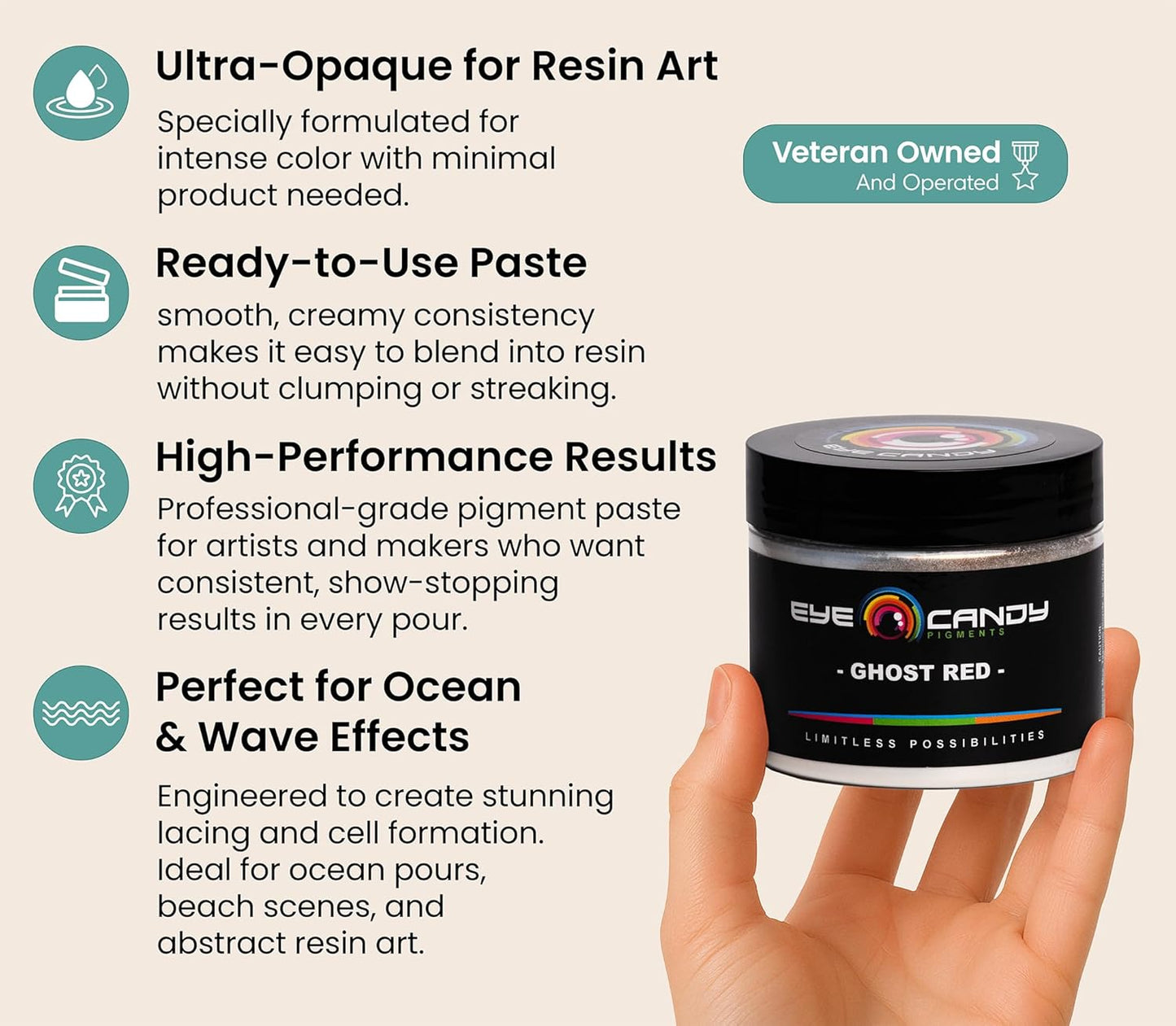 Eye Candy Pigments Premium Ghost Mica Powder - Ghost Red (50gr) - for Epoxy, Resin, Soap, Paint, Woodworking, Acrylic Pouring, Bath Bombs, Fishing Lures - DIY Arts and Crafts Additive