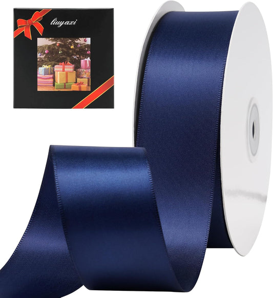 LIUYAXI Navy Blue Stain Ribbon, 2" X Continuous 50 Yards, Double Faced Fabric Ribbon Use for Bows Bouquet,Christmas Gift Wrapping,Floral Arrangement