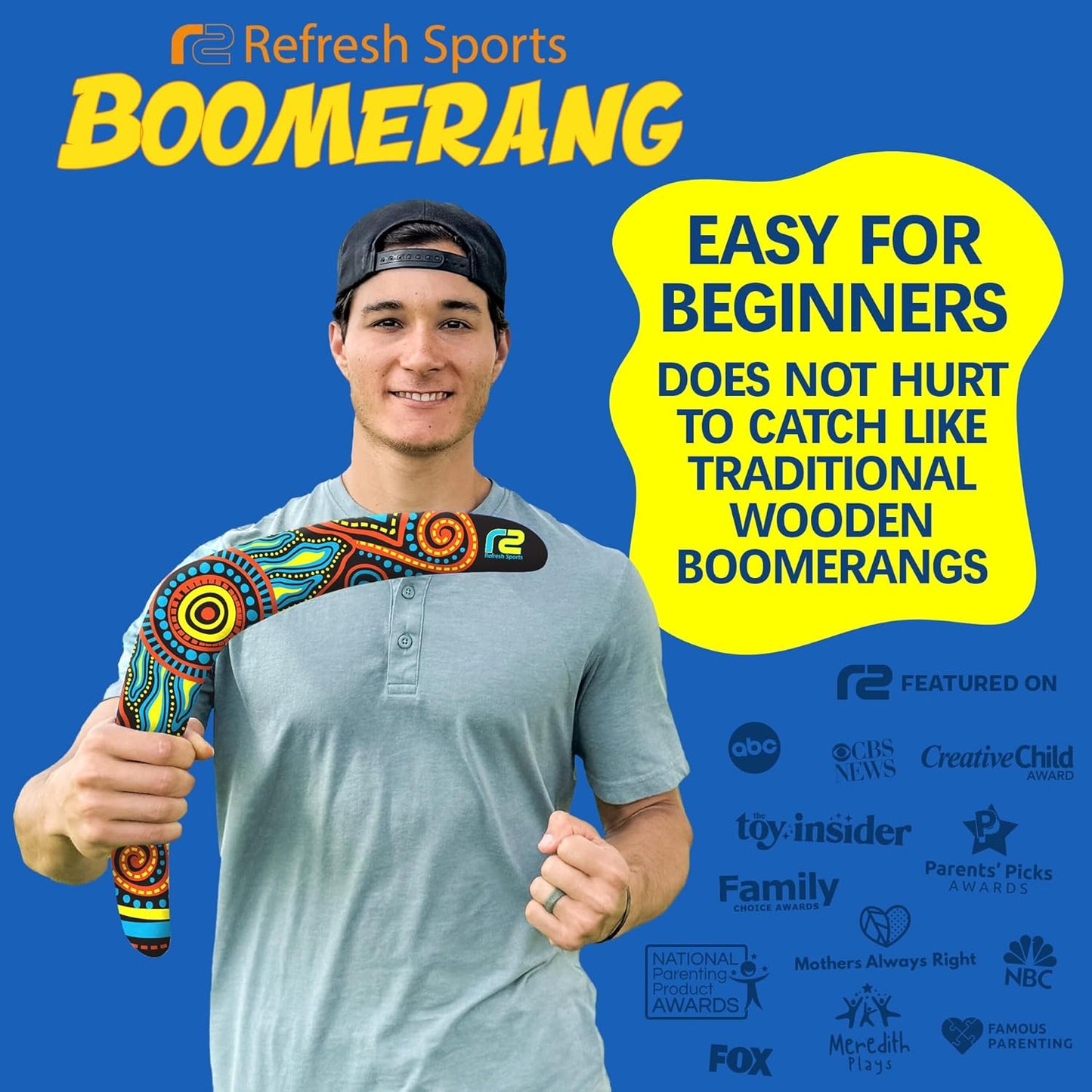 Refresh Sports Beach Boomerang Toy for All Ages - Outside Beach Games Adults & Toys for Kids - Fun Outdoor Backyard Toys for Boys - Soft Boomerangs Pool Game & Birthday Gift Ideas for Boys & Girls