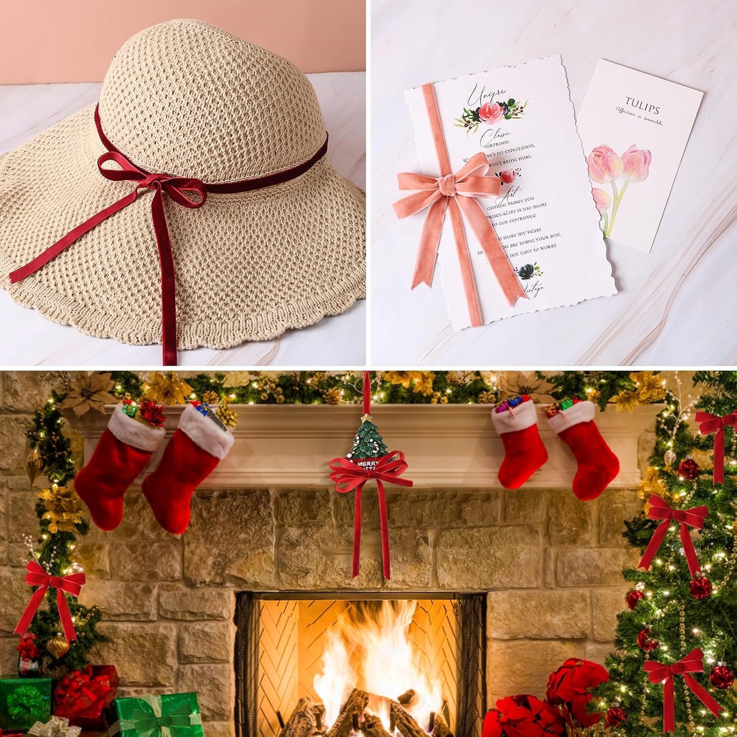 Burgundy Velvet Ribbon,1/4" W x 20Yd Single Face,Great for Gift Wrapping,Hair Bows,Handmade Craft and Christmas,Wedding Decoration (1/4" Burgundy)