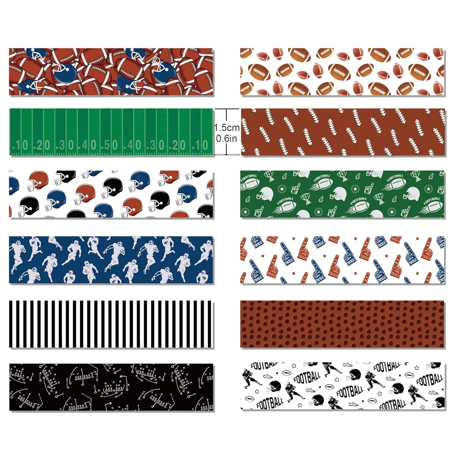 Adirasenotek 12 Rolls Sports Washi Tape,Rugby Football Washi Tape Set Decorative Paper Stickers Decorative Tape, DIY Craft Scrapbook Art Crafts Wrapping Decor for Gifts Wrapping