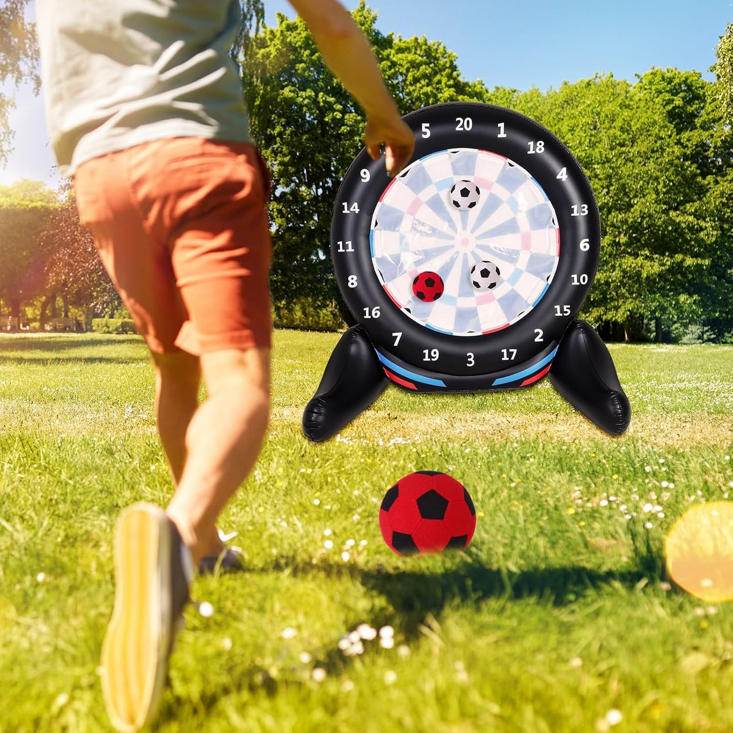 Inflatable Giant Kick Darts Games (Over 6ft Tall), Jumbo Outdoor Soccer Target Dartboard with Soccer Balls and Air Pump, Large Kick Game Carnival Games for Yard Family Kids Adults (Black)