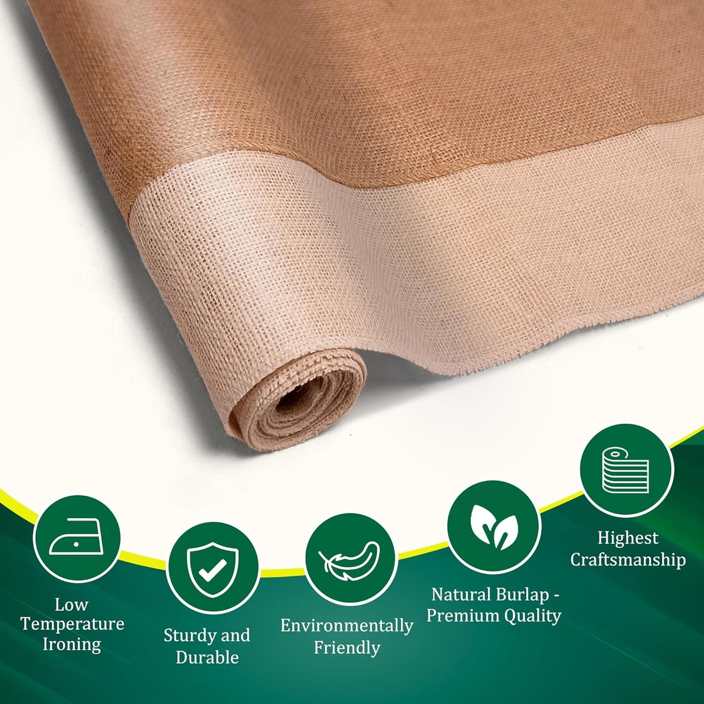 Burlap Table Runners (Pack of 6) – 14”x 72” - No-Fray Finished Edge Natural Table Runner – No Odor Farmhouse Style Natural Stripe on White Burlap Runner - Perfect for Christmas, Wedding, Thanksgiving