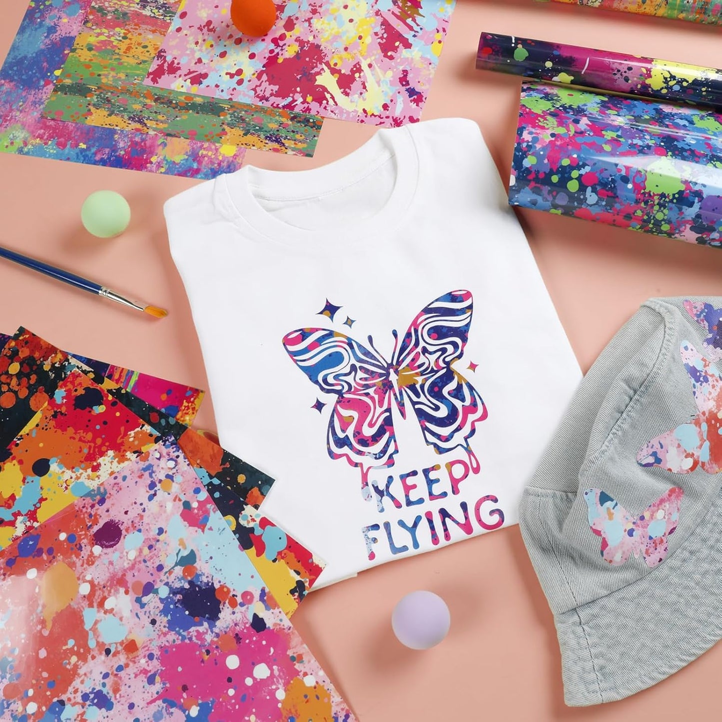 HTVRONT Splatter Heat Transfer Vinyl - 10 Sheets 12"x10" Vibrant Paint Splatter HTV Vinyl, Watercolor Iron-On Vinyl for T-Shirts, Splatter HTV Easy Cut & Weed, Fits All Cutting Machines