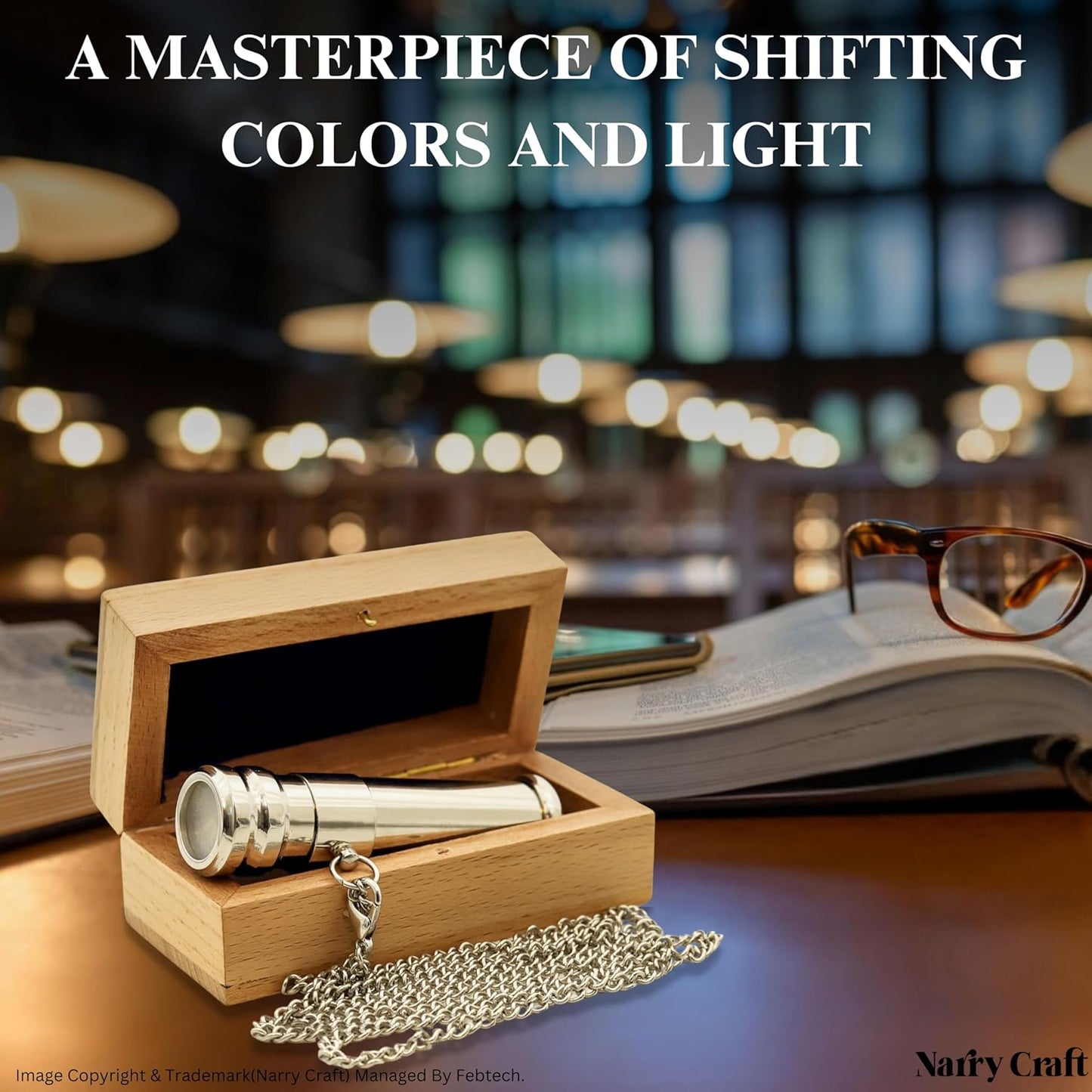 Brass Kaleidoscope with Wooden Box | Handcrafted Vintage Kaleidoscope with Optical Glass Lens & Wooden Storage Box – Collectible Gift for Kids & Adults Last Minute (Vintage/Brass, Small)