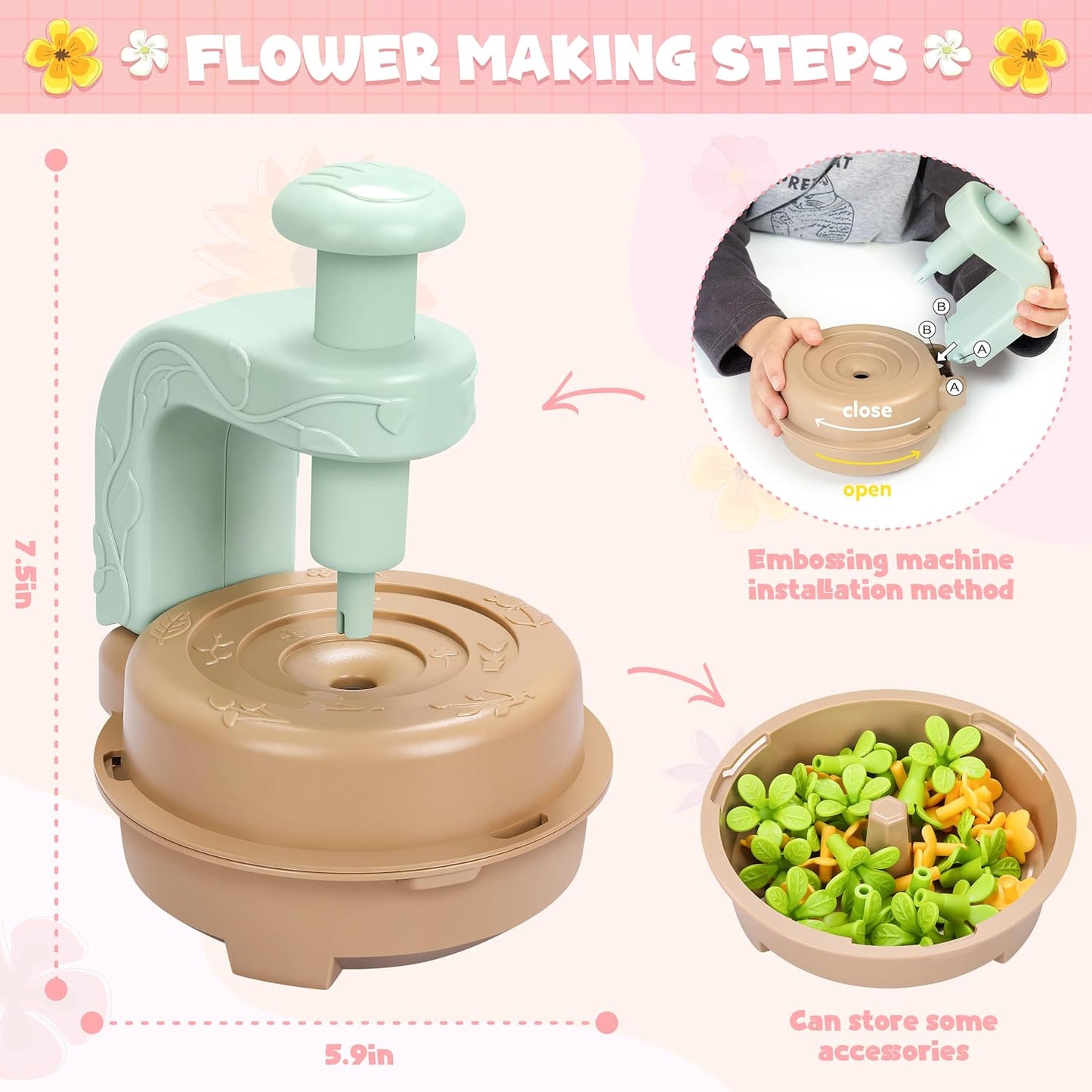 Fabric Flower Bouquets Toys, DIY Craft Kits Toys for Kids - Flowers Market Toy, Build Your Flower Bouquet, Arts & Crafts for 4 5 6 7 8 Year Toddler Girl, Educational Activity Preschool B-Day Gifts