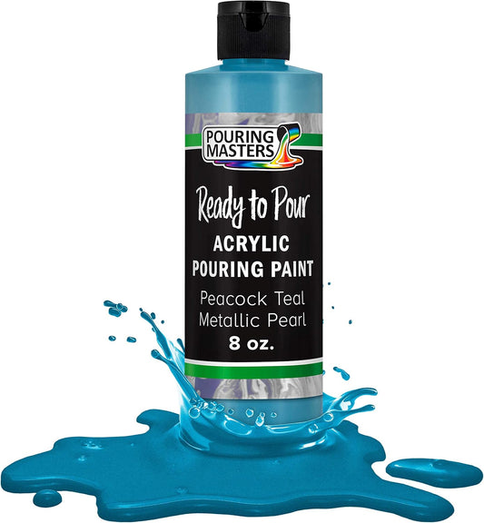 Pouring Masters Peacock Teal Metallic Pearl Ready to Pour Acrylic Pouring Paint - Premium 8-Ounce Pre-Mixed Fluid Acrylic Paint - Fluid Art Supplies for Canvas, Wood, Paper, Tile & Rocks