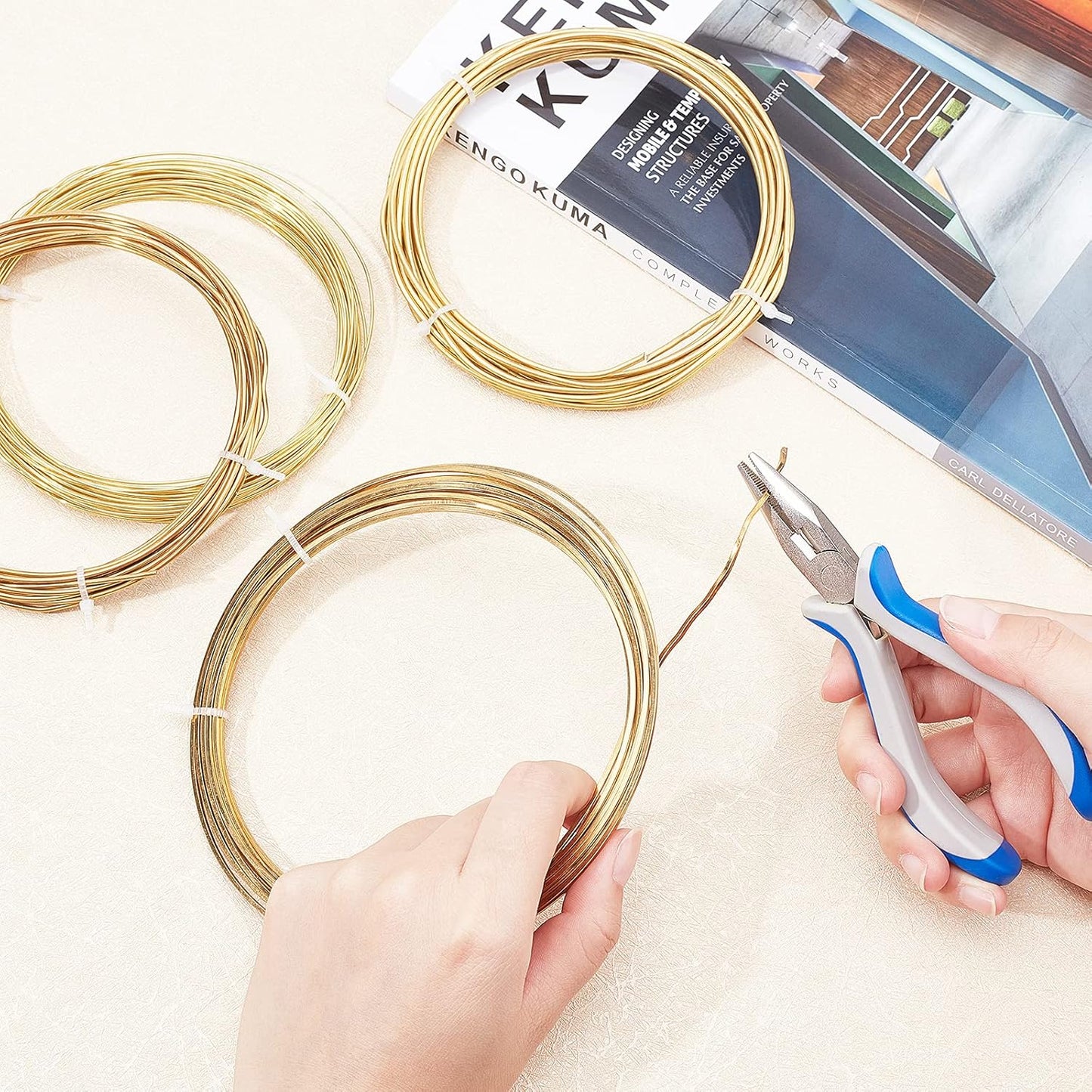 BENECREAT 16.4 Feet Square Brass Wire - 15 Gauge Half-Hard Gold Copper Wire for Jewelry Making, Beading & Craft Work