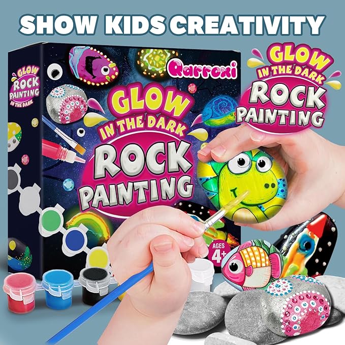 Beeswill Rock Painting Kit for Kids - Glow in The Dark Rock Kit, Arts and Crafts for Kids Ages 4-12, Easter and Christmas Gifts for Girls Art Toys Craft Kits