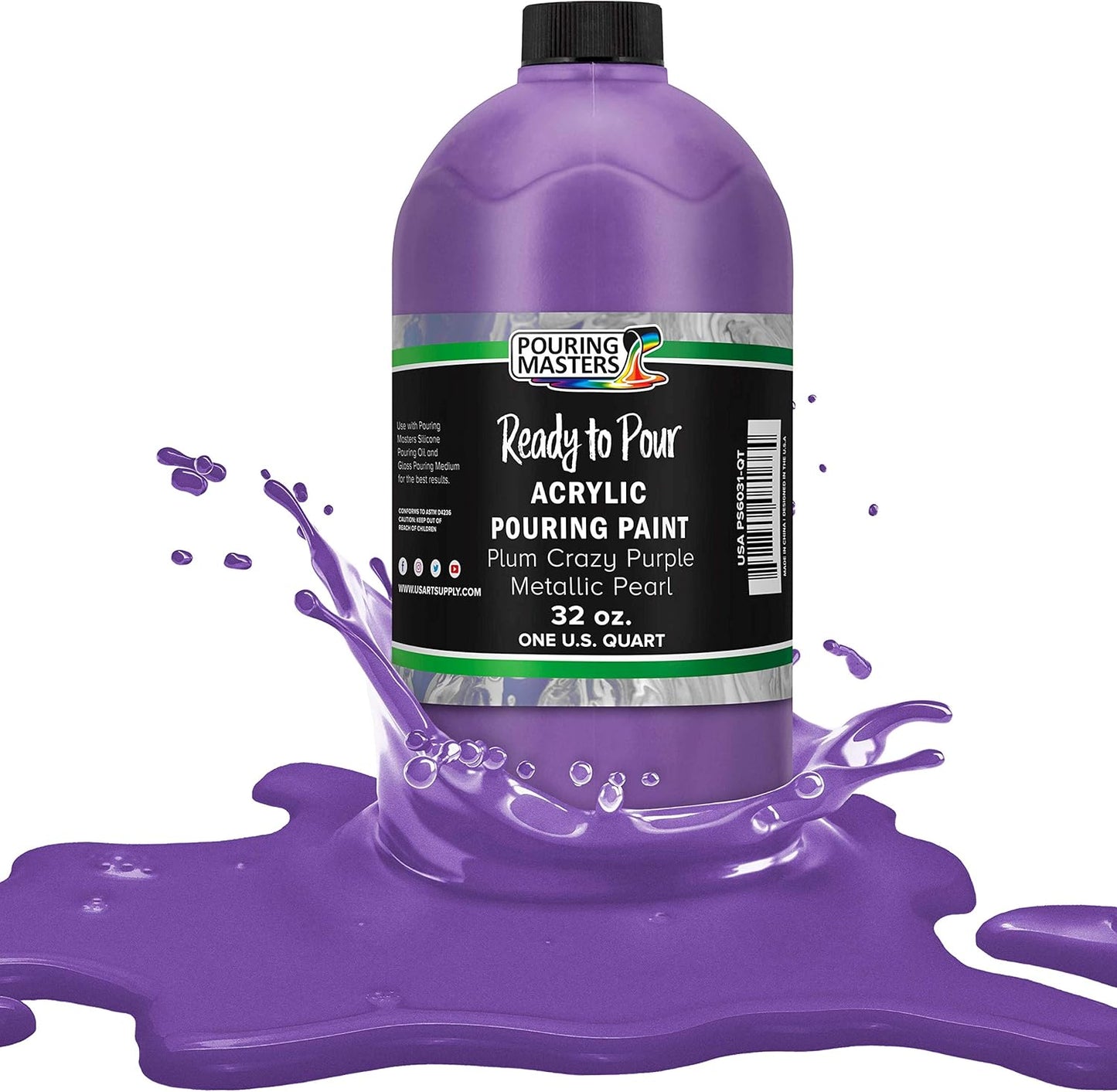 Pouring Masters Plum Crazy Purple Metallic Pearl Ready to Pour Acrylic Pouring Paint - Premium 32-Ounce Pre-Mixed Fluid Acrylic Paint - Fluid Art Supplies for Canvas, Wood, Paper, Tile & Rocks