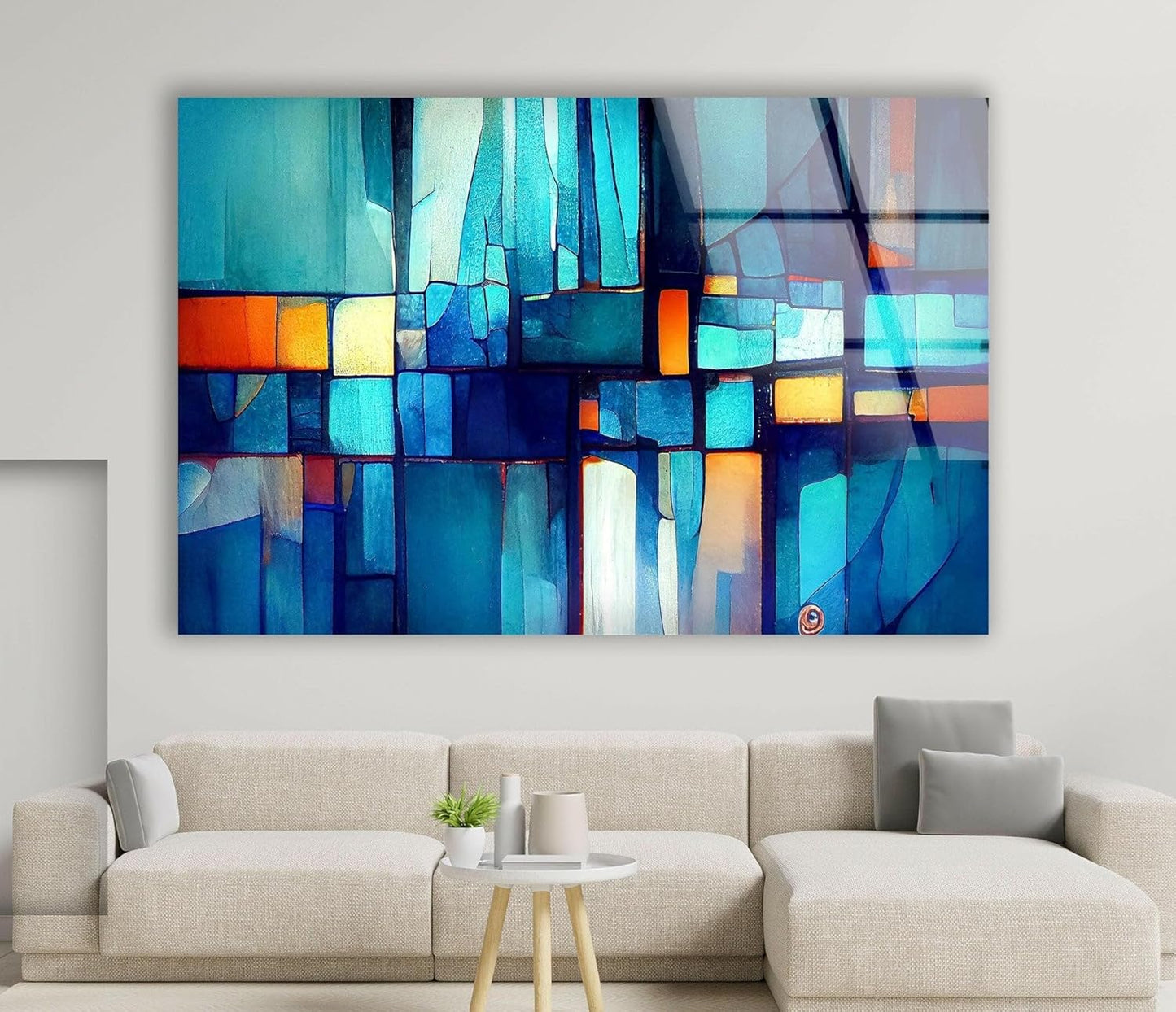 My Photostation.com 28Wx18H'' Blue Vibrant Stained Glass Wall ArtTempered Glass Printing Wall Decor Large Wall Art Wall Hangings