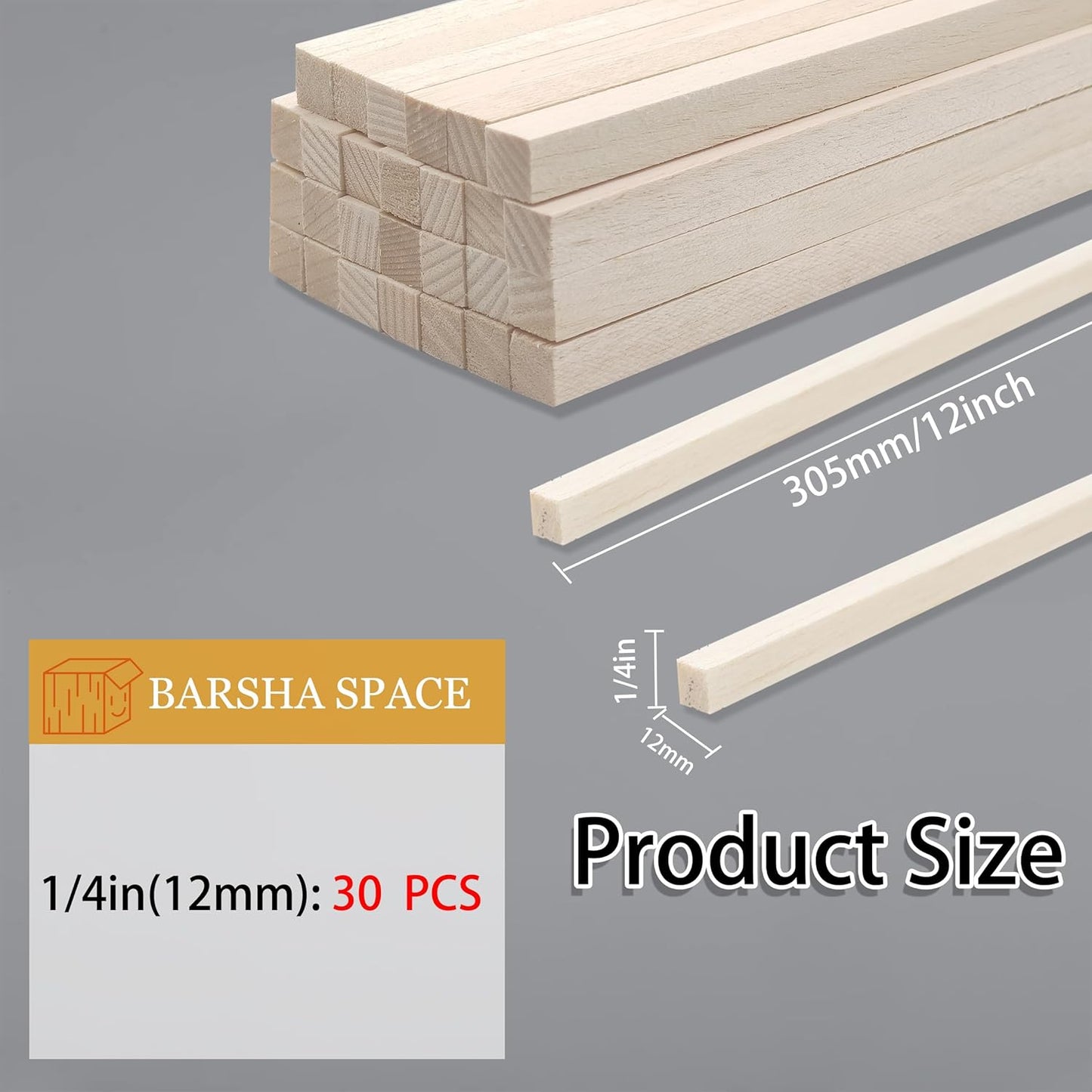 Balsa Wood Sticks, Square Wooden Dowels, Unfinished Hardwood Sticks for Crafts DIY Projects Models Making Supplies (12' X 1/2' X 1/2' 30Pcs)