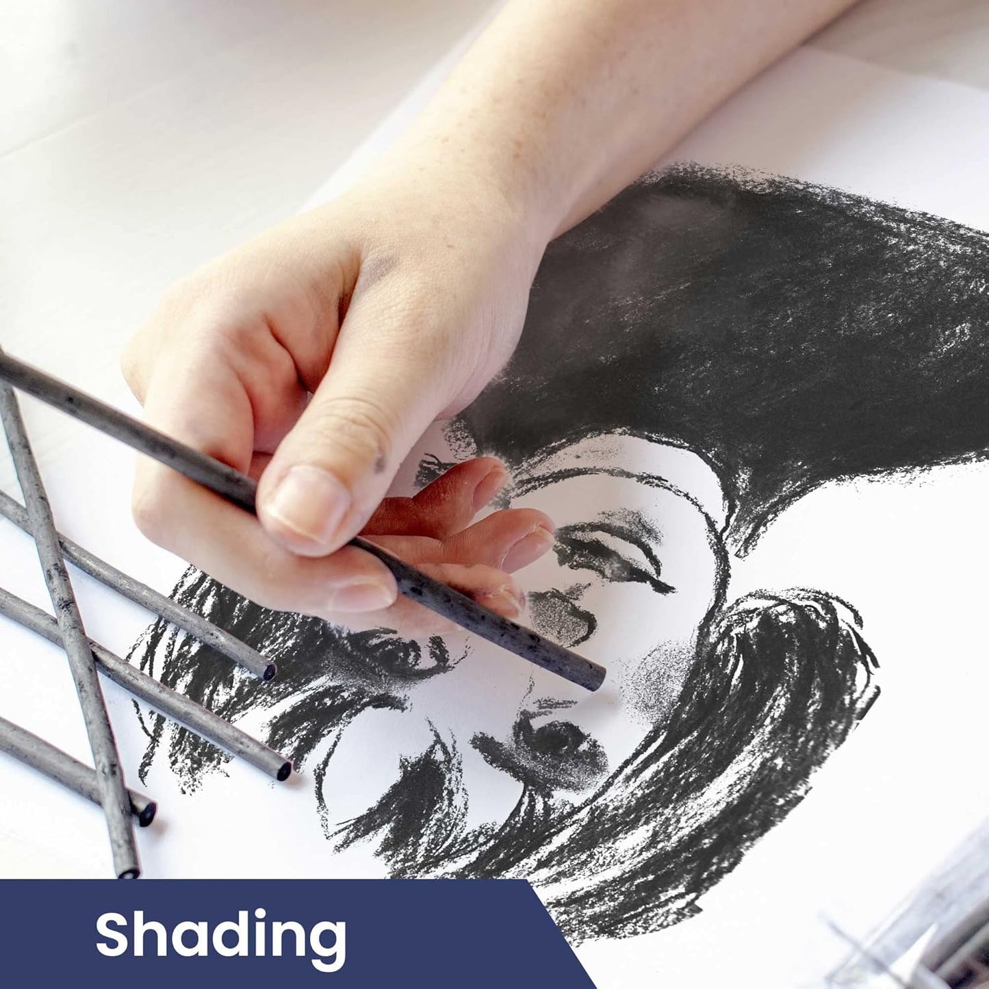 Pacific Arc Large Willow Charcoal Stick 4/Pkg, Soft, Black, Willow Charcoal for Sketching and Drawing