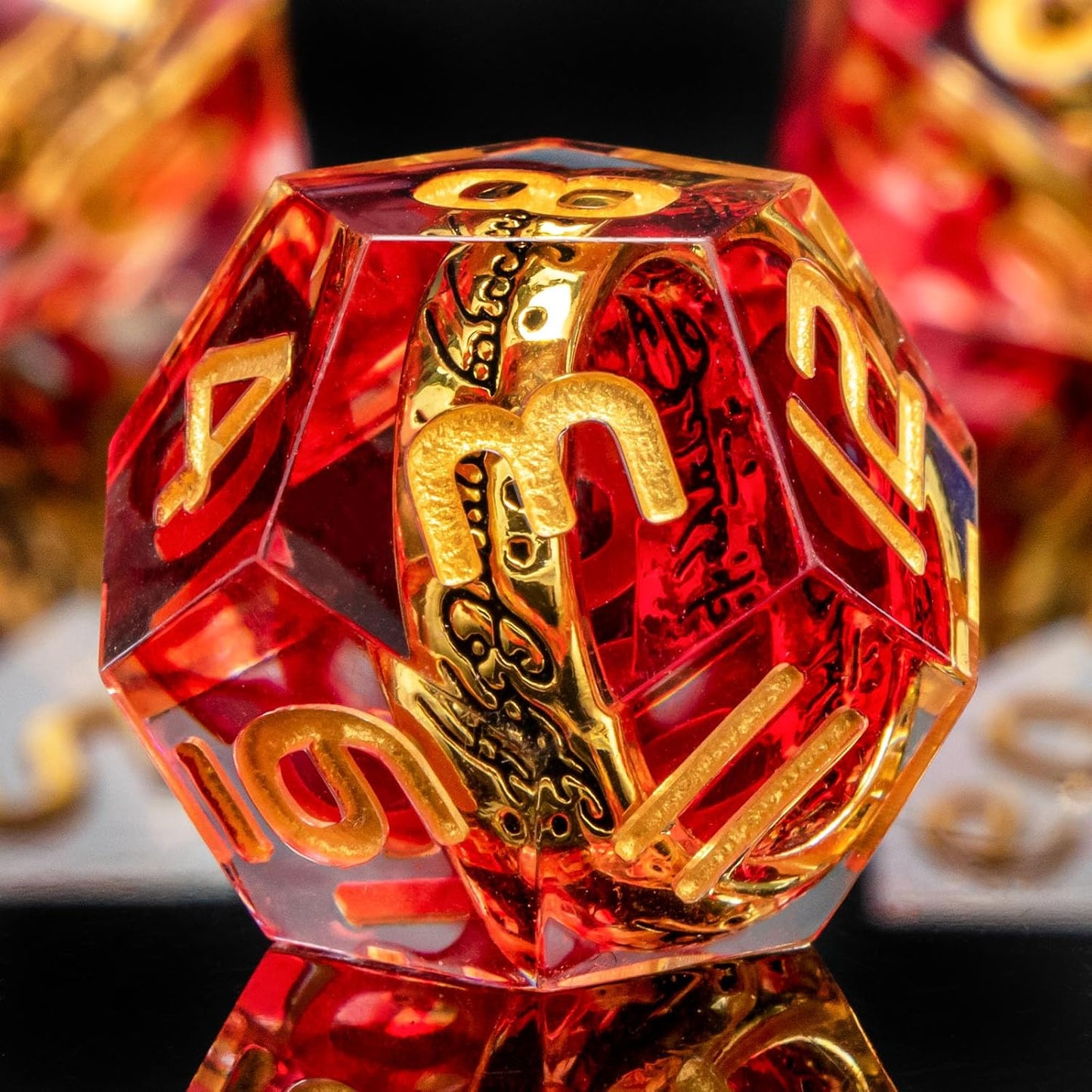 OUKELANWO Magic Lord Rings DND Dice Set with Box, 7Pcs Resin LOTR D&D Dice Set for Role Playing Game, Red Gold Dungeons Dragons D and D Sharp Edge Dice D20 D12 D10 D8 D6 D4